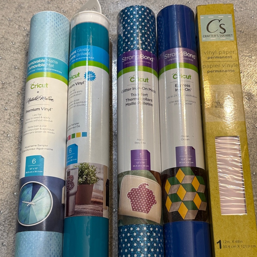 Set of Cricut Vinyl Collection - Blue, White, Green, Gold